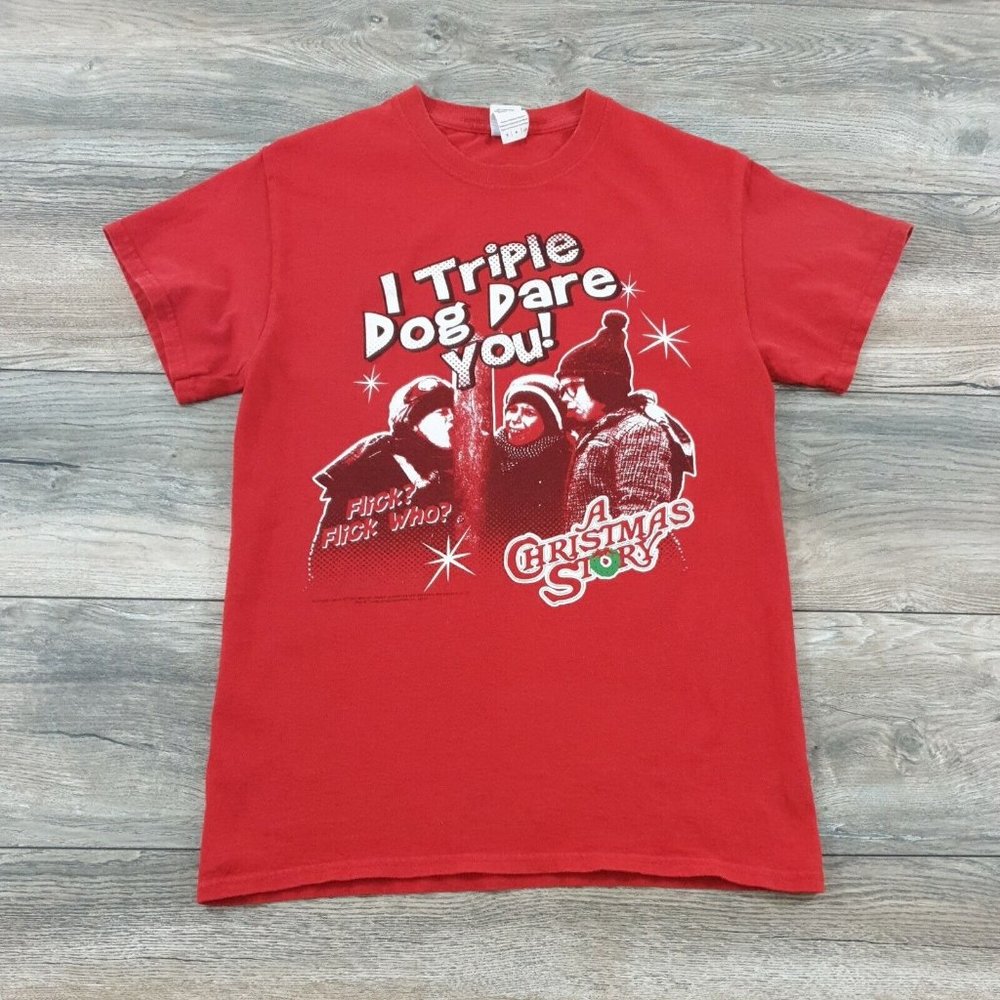 Christmas Story Mens Small Short Sleeve Shirt Triple Dog Dare You Holiday Movie - Picture 1 of 11